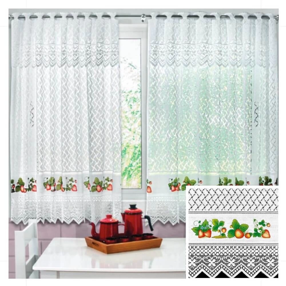 CORTINA RENDA |BEIJA FLOR|130cmL+030cmx230cmL-BRANCA/MORANGO