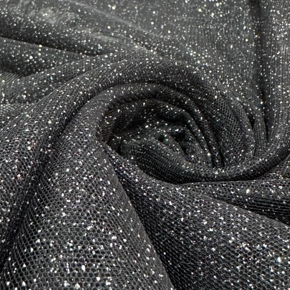 TECIDO TULE COM GLITTER-100% POL/150L - PRETO (6901)