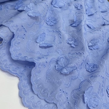 LESE BORDADA 3D |BORBOLETA| 130L -100% ALG - AZUL (LZB14)
