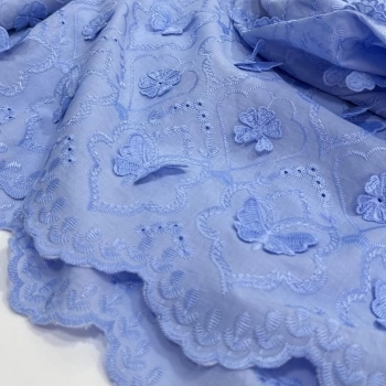 LESE BORDADA 3D |BORBOLETA| 130L -100% ALG - AZUL (LZB14)
