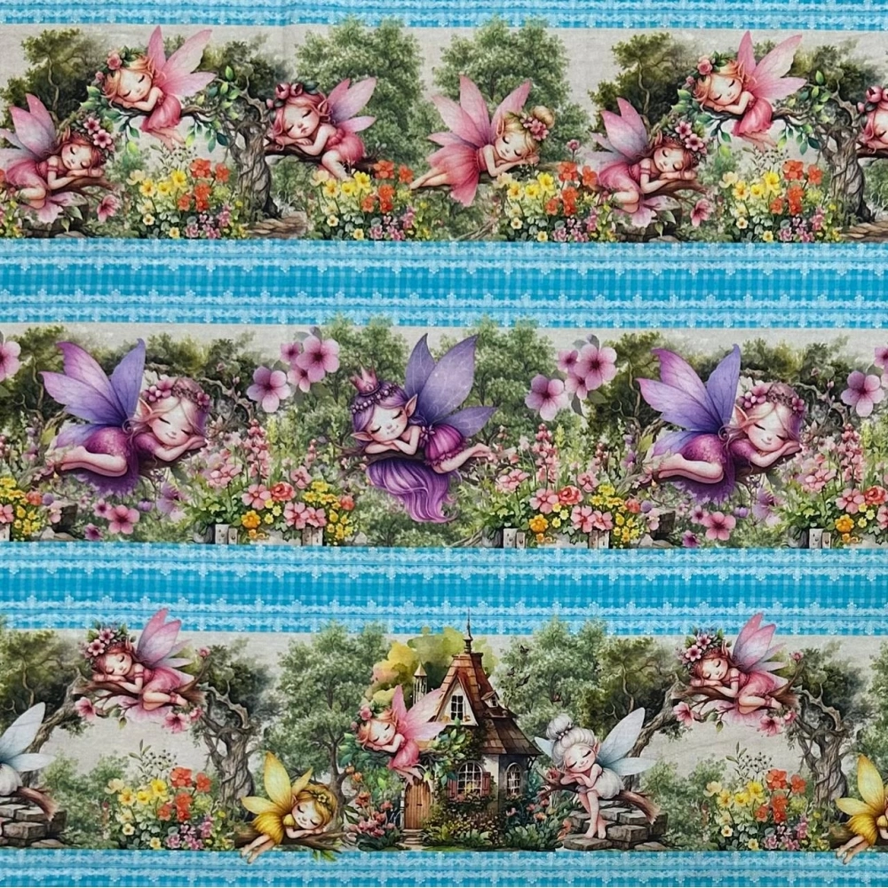 TECIDO TRICOLINE BARRADA INFANTIL |FADAS - DIGITAL| 150L/ 100% ALG - T664