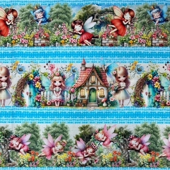 TECIDO TRICOLINE BARRADA INFANTIL |FADAS - DIGITAL| 150L/ 100% ALG - T664