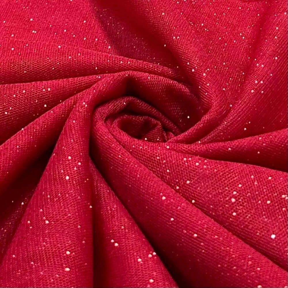 TECIDO TULE COM GLITTER-100% POL/150L - VERMELHO (6903)