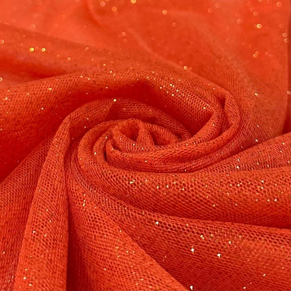 TECIDO TULE COM GLITTER-100% POL/150L - LARANJA (6944)