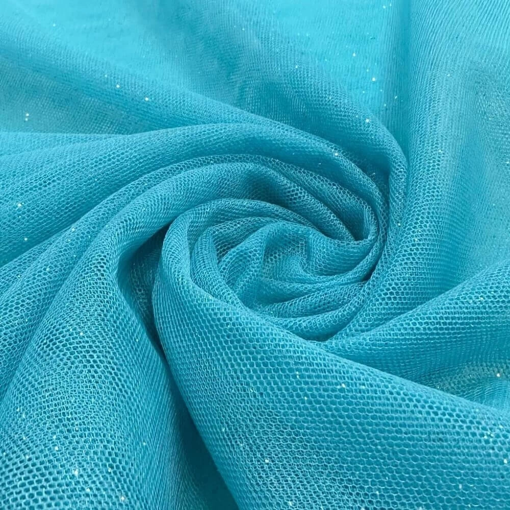 TECIDO TULE COM GLITTER-100% POL/150L - AZUL TURQUESA (69184)