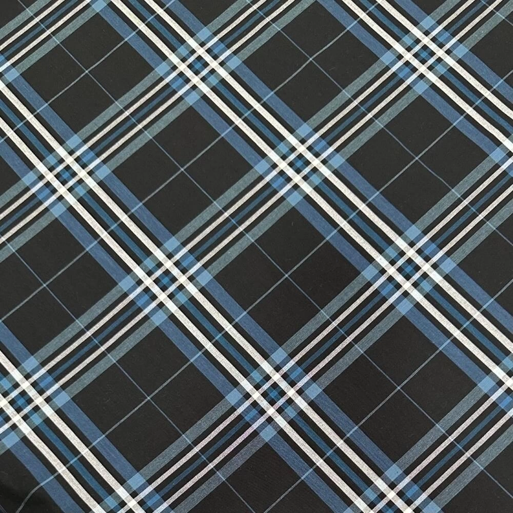 TECIDO TRICOLINE XADREZ FIO TINTO-100% ALG/150L - AZUL/PRETO/BCO  (TX54)