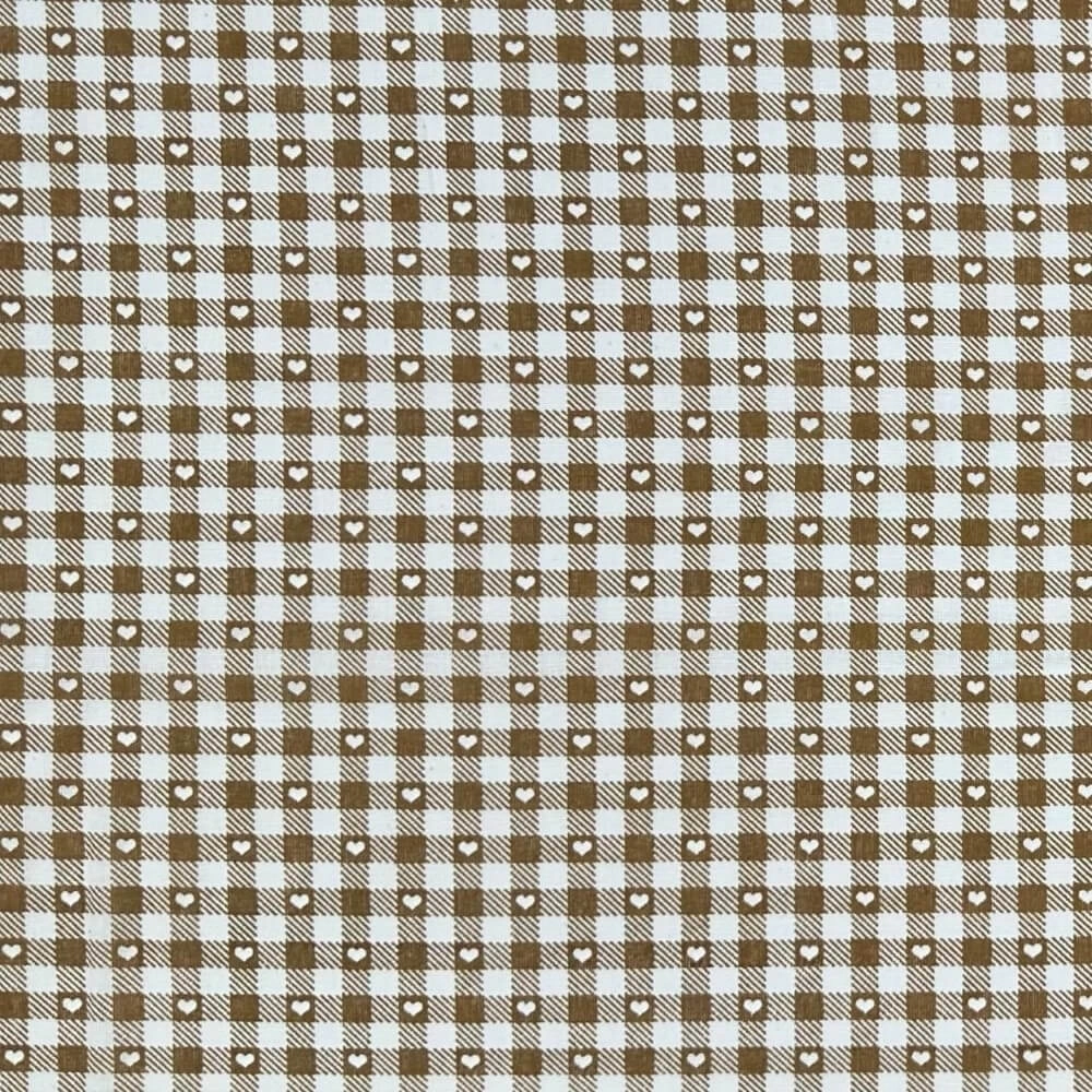 TECIDO POPELINE XADREZ CORAÇÃO -100cmX140cm-100%ALG - BEGE