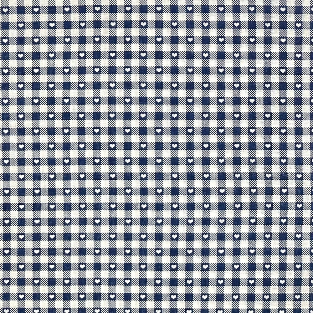 TECIDO POPELINE XADREZ CORAÇÃO -100cmX140cm-100%ALG -MARINHO