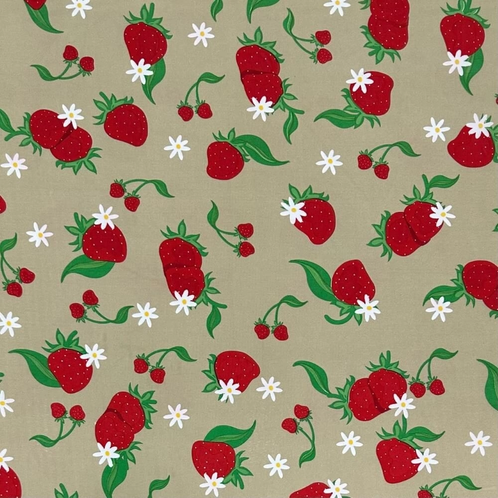 TECIDO OXFORD ESTAMPADO MORANGO - 100cmX150cmL-100% POL