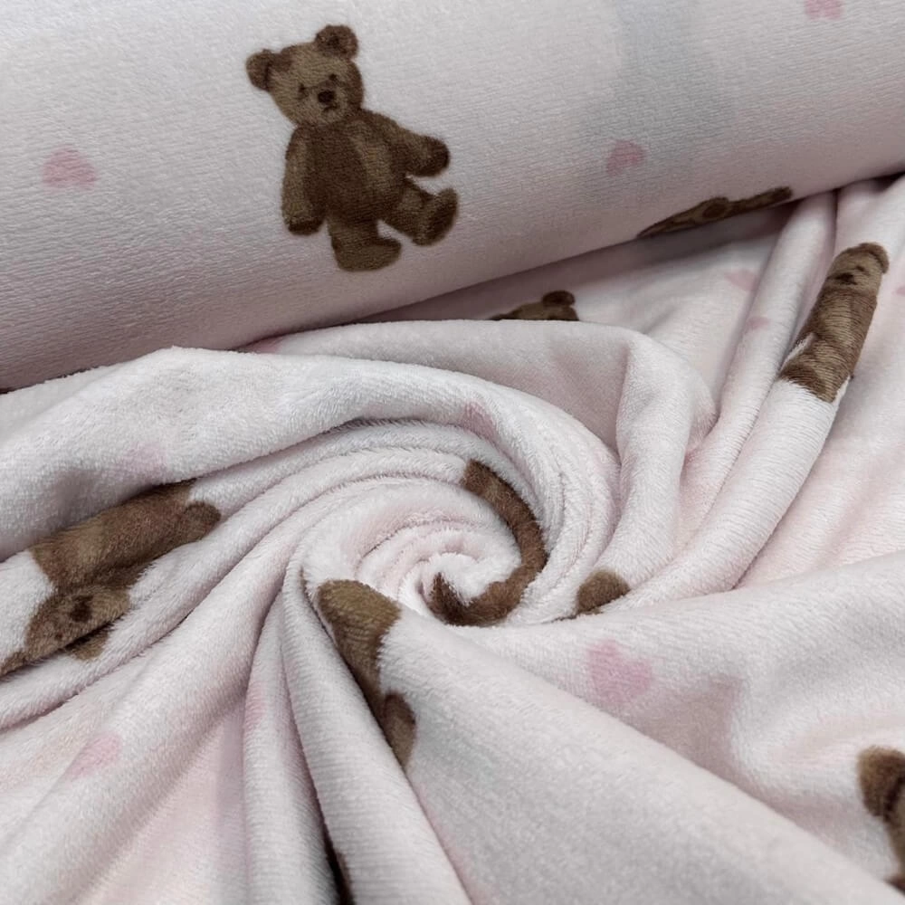 PELÚCIA FLEECE |URSO-LOVE|100cmX160cmL- 100% POL-BEGE/ROSA