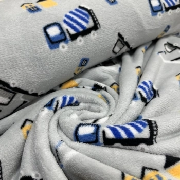 PELÚCIA FLEECE |CAMINHÕES|100cmX160cmL- 100% POL-CINZA/AZUL