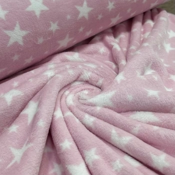 PELÚCIA FLEECE |ESTRELAS|100cmX160cmL- 100% POL-ROSA/BRANCO