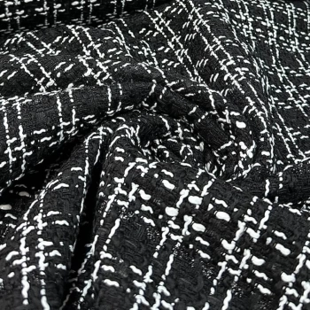 TECIDO TWEED CHANEL - 80%POL/12%ALG/05%VIS/02%PA - PRETO/BRANCO (9404)