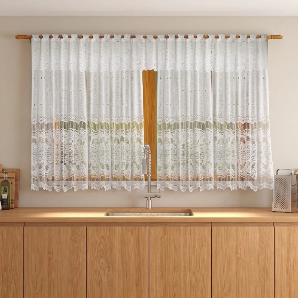 CORTINA DE RENDA COZINHA -220cmX120cm+030cm - 100%POL-BRANCA