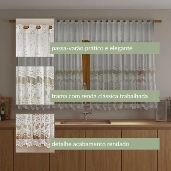 CORTINA DE RENDA COZINHA -220cmX120cm+030cm - 100%POL-BRANCA