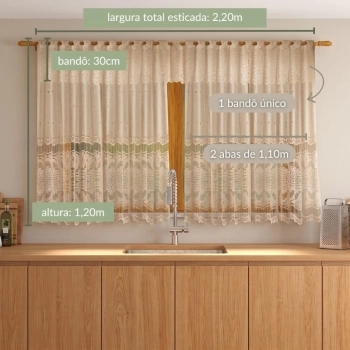 CORTINA DE RENDA COZINHA -220cmX120cm+030cm - 100%POL-BEGE