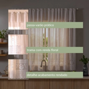 CORTINA DE RENDA COZINHA -200cmX120cm+020cm - 100%POL-BRANCA
