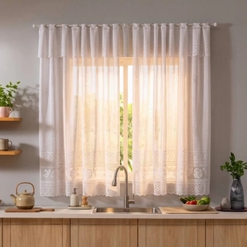 CORTINA DE RENDA COZINHA -200cmX120cm+020cm - 100%POL-BRANCA
