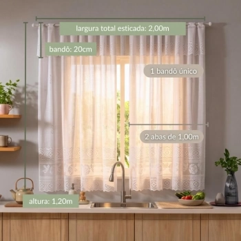 CORTINA DE RENDA COZINHA -200cmX120cm+020cm - 100%POL-BRANCA