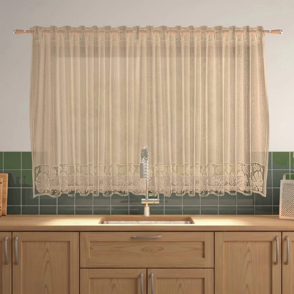 CORTINA DE RENDA -COZINHA -200cmX120cm - 100%POL-BEGE
