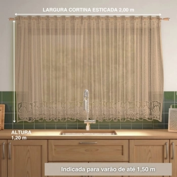 CORTINA DE RENDA -COZINHA -200cmX120cm - 100%POL-BEGE