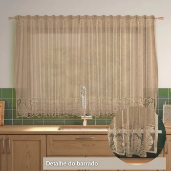 CORTINA DE RENDA -COZINHA -200cmX120cm - 100%POL-BEGE
