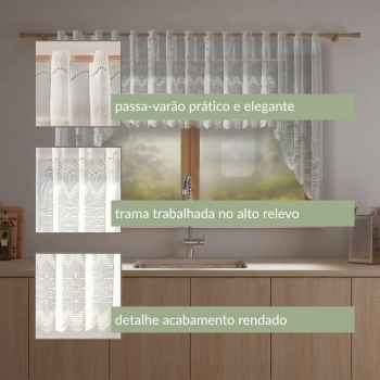 CORTINA CASCATA CLÁSSICA ARABESCO-300cmX100cm-100%POL-BRANCA