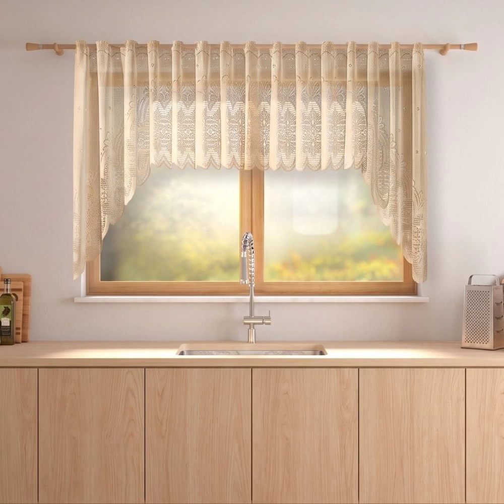 CORTINA CASCATA CLÁSSICA ARABESCO-300cmX100cm-100%POL-BEGE