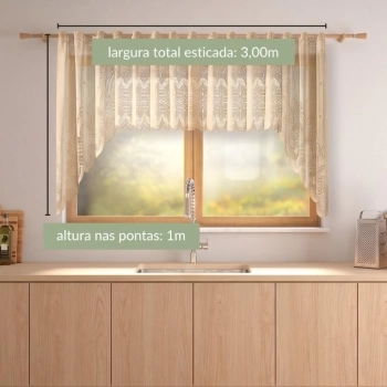 CORTINA CASCATA CLÁSSICA ARABESCO-300cmX100cm-100%POL-BEGE
