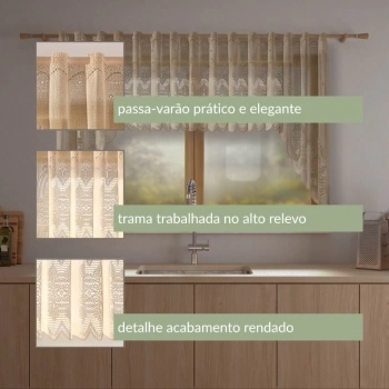 CORTINA CASCATA CLÁSSICA ARABESCO-300cmX100cm-100%POL-BEGE